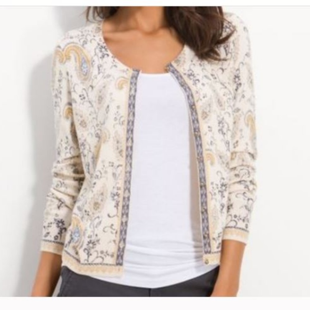 Lucky Brand Paisley Cardigan Blue/White M